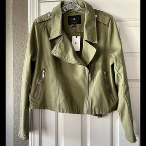 7 For All Mankind Khaki Cotton Moto Jacket NWT